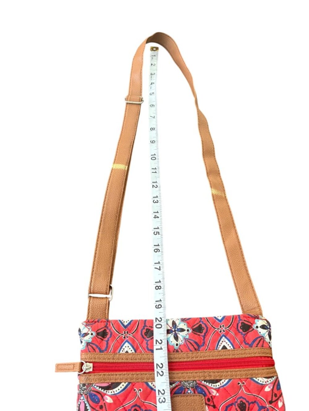 Stone Mountain Red Floral Boho Crossbody Bag W/ Multiple Zippered Pockets - Picture 10 of 13